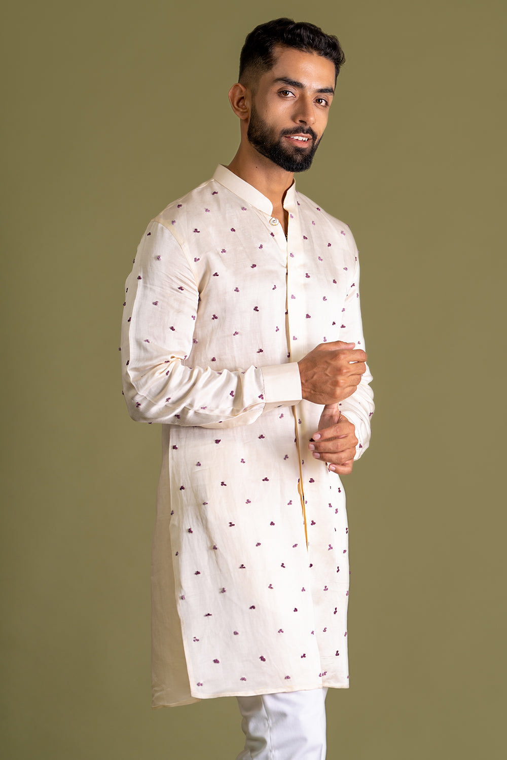 Front Open With French Knots Detail All Over Spread Kurta