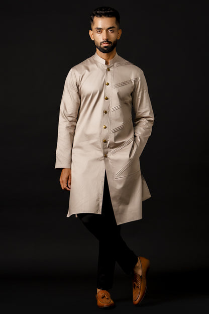 Kurta With Asymmetric Overlap Panel And Pintucks Detailing