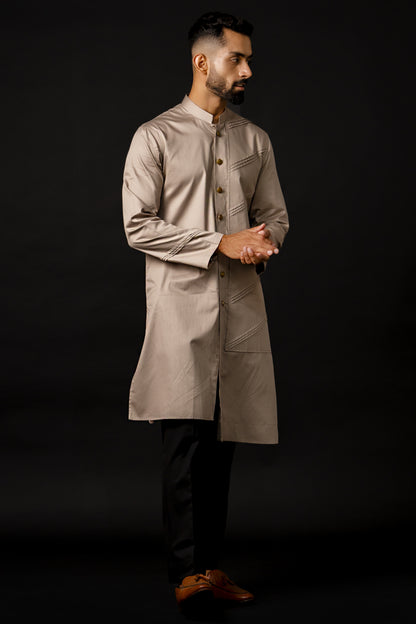 Kurta With Asymmetric Overlap Panel And Pintucks Detailing