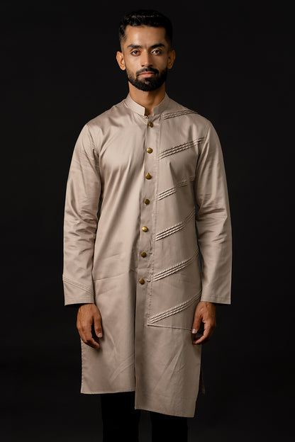 Kurta With Asymmetric Overlap Panel And Pintucks Detailing