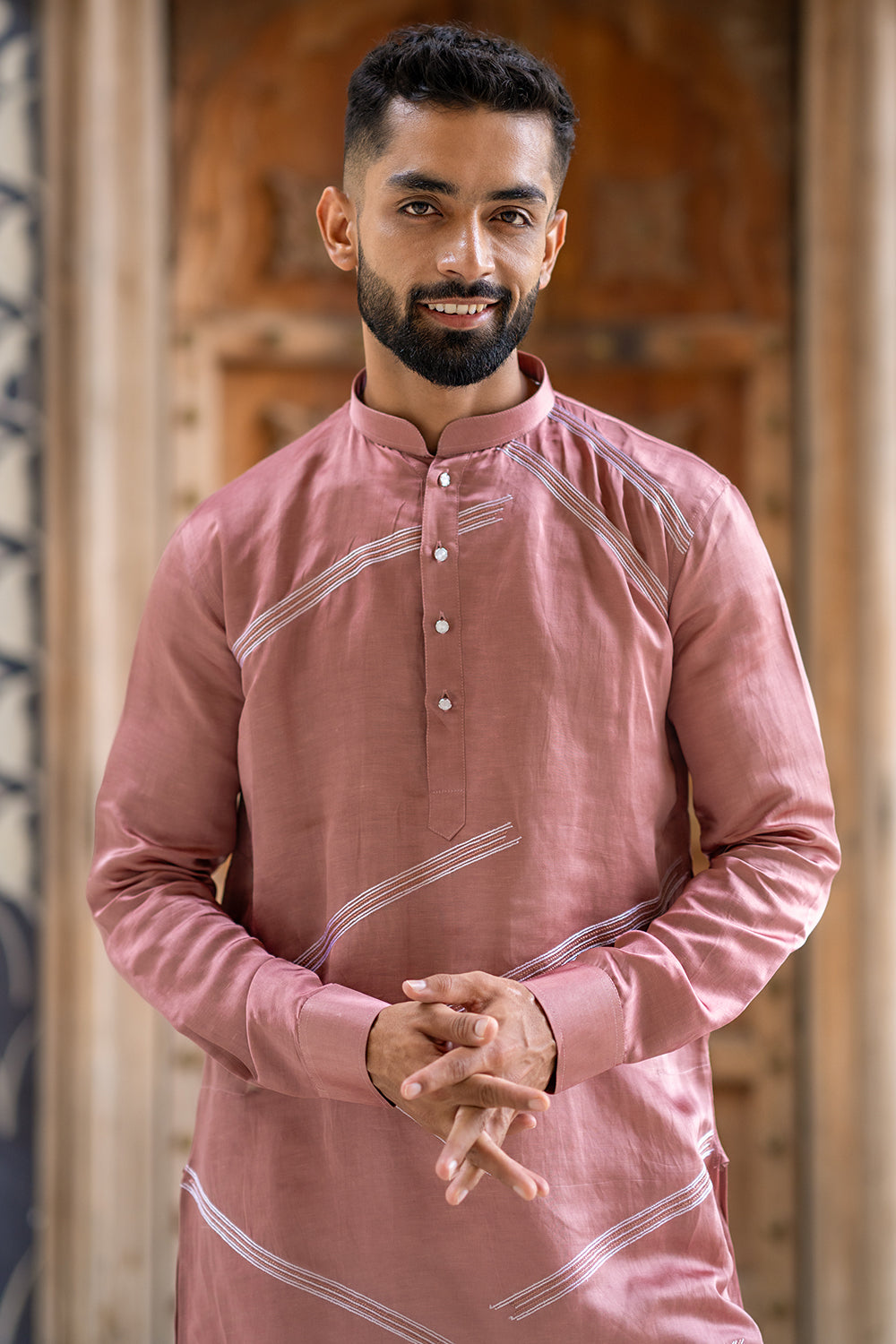 Abstract Lines Kurta With Ivory And Tone-On-Tone Embroidery