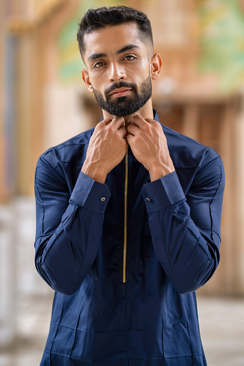 Kurta With Chain Closure And Cross Pintucks Detailing