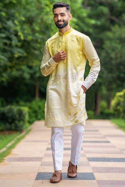 Linen Satin Kurta With Placement Threadwork