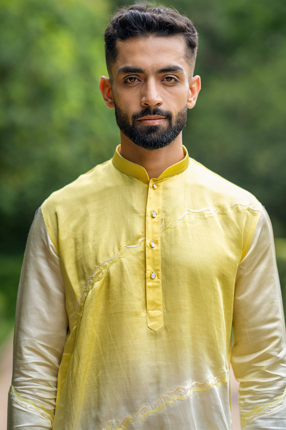Linen Satin Kurta With Placement Threadwork