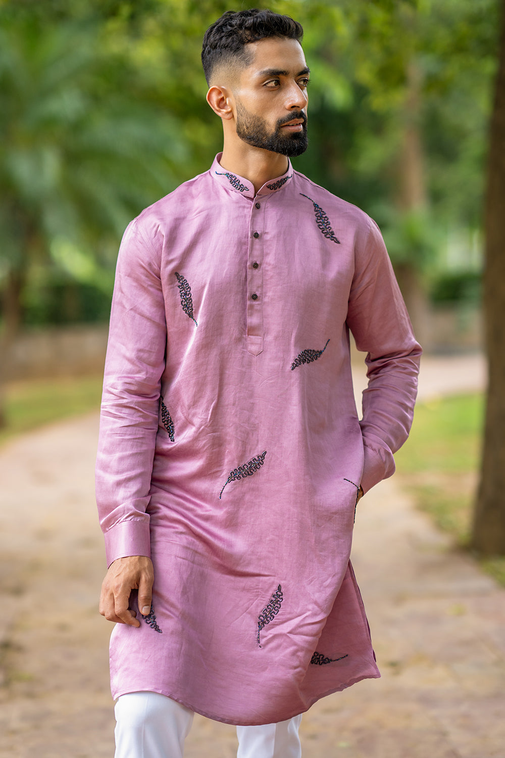 Abstract Leaf Design With Tube Light Embroidery Kurta