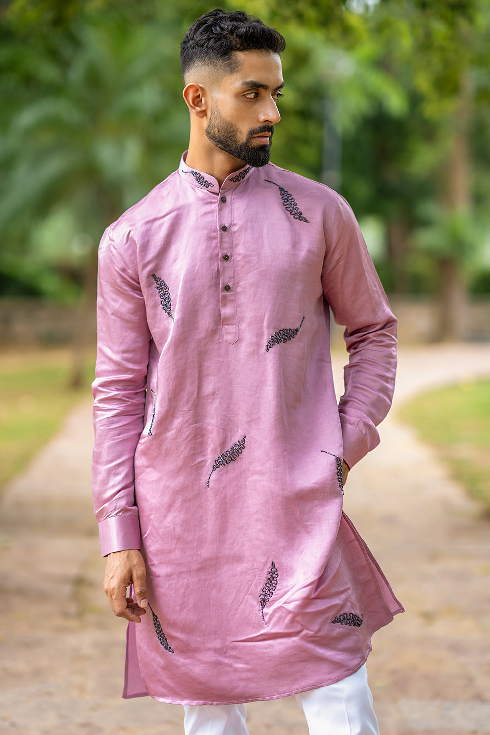 Abstract Leaf Design With Tube Light Embroidery Kurta