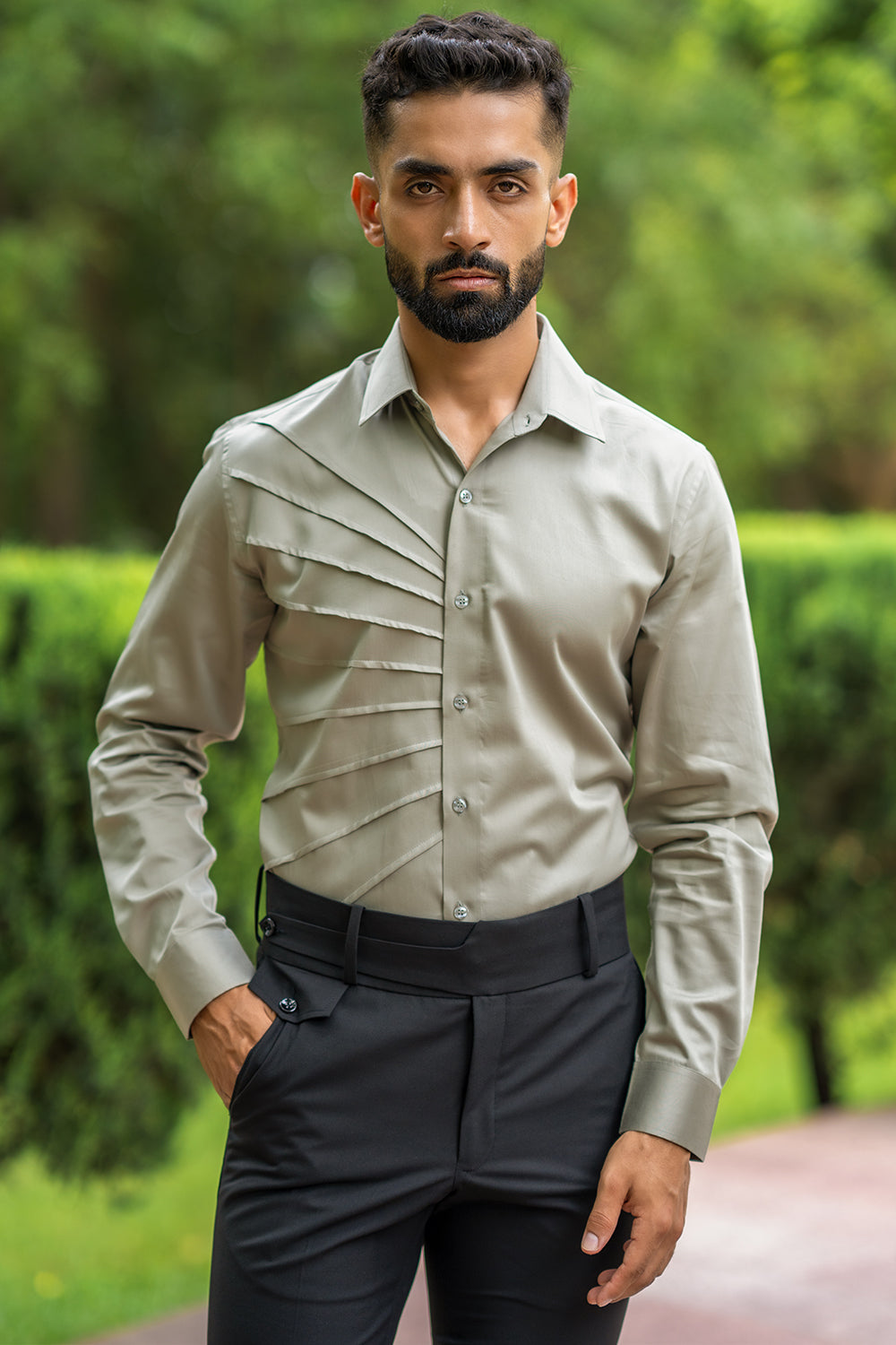 Shirt With One Side Cross Pintucks