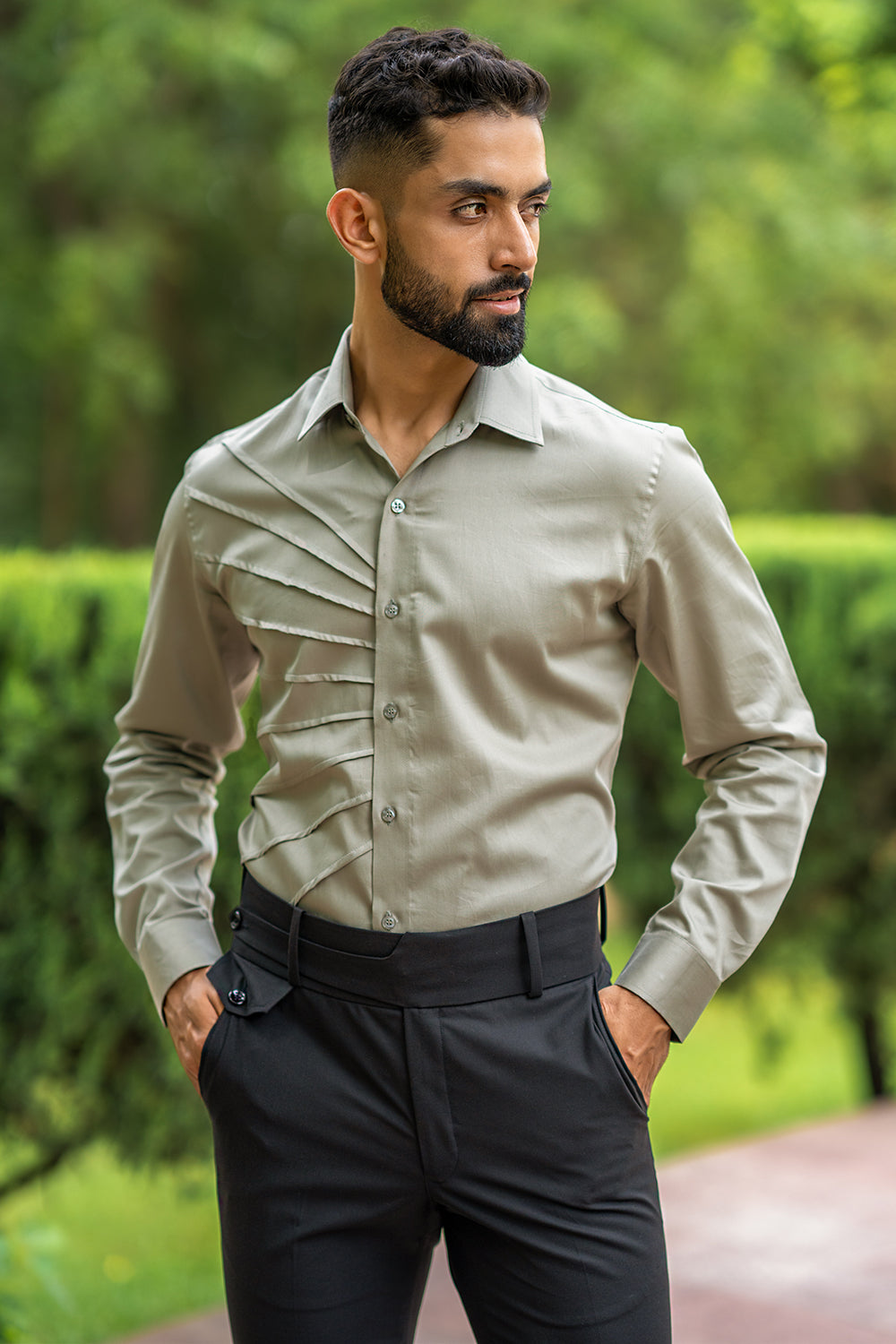 Shirt With One Side Cross Pintucks