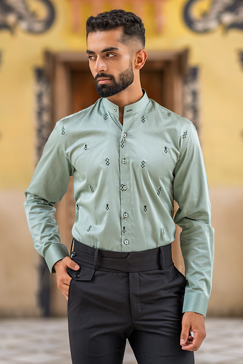 Freckle Shirt With Mandarin Collar