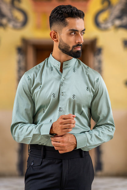 Freckle Shirt With Mandarin Collar