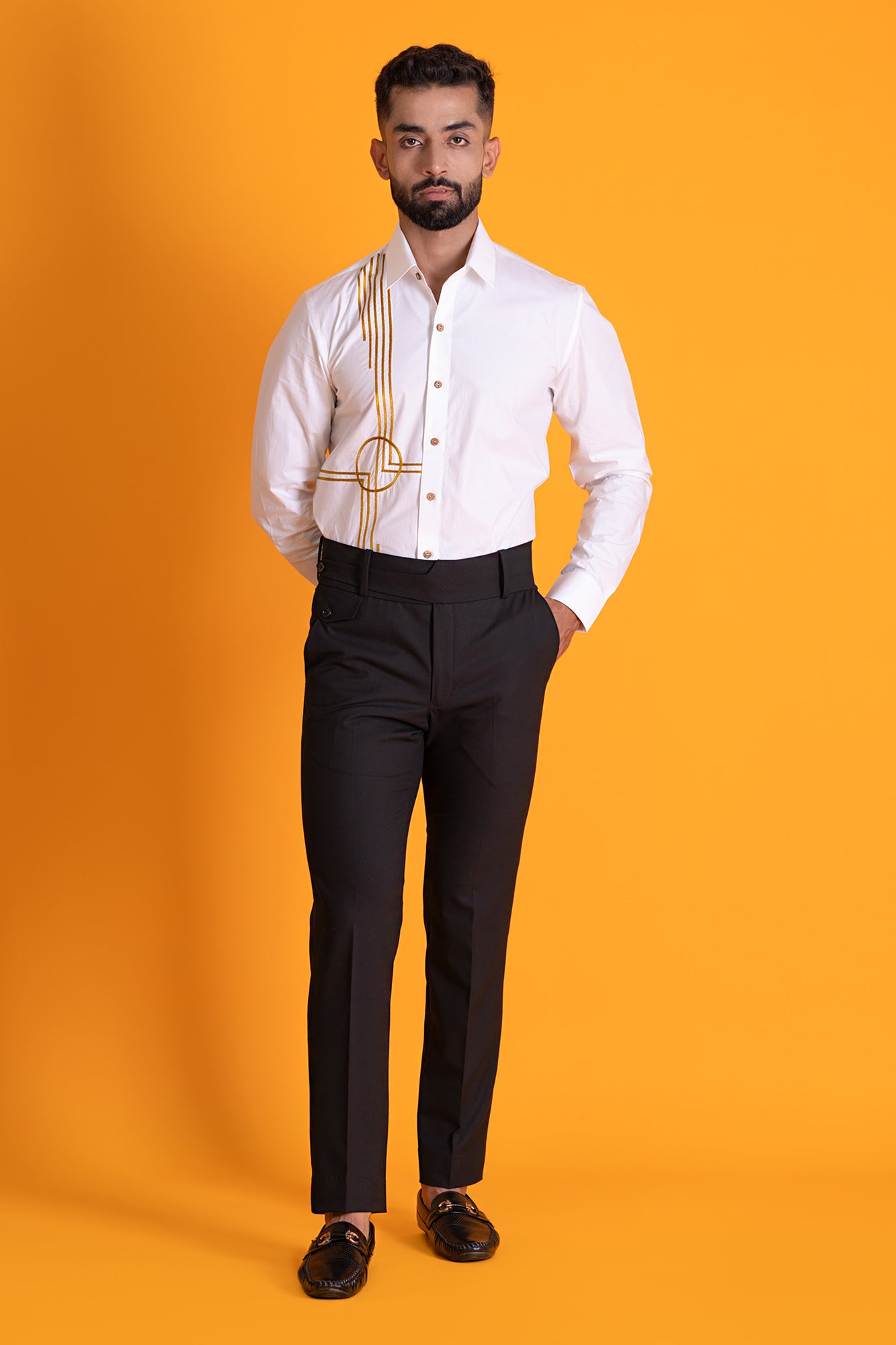 Mustard Colour Contrast Threadwork Shirt