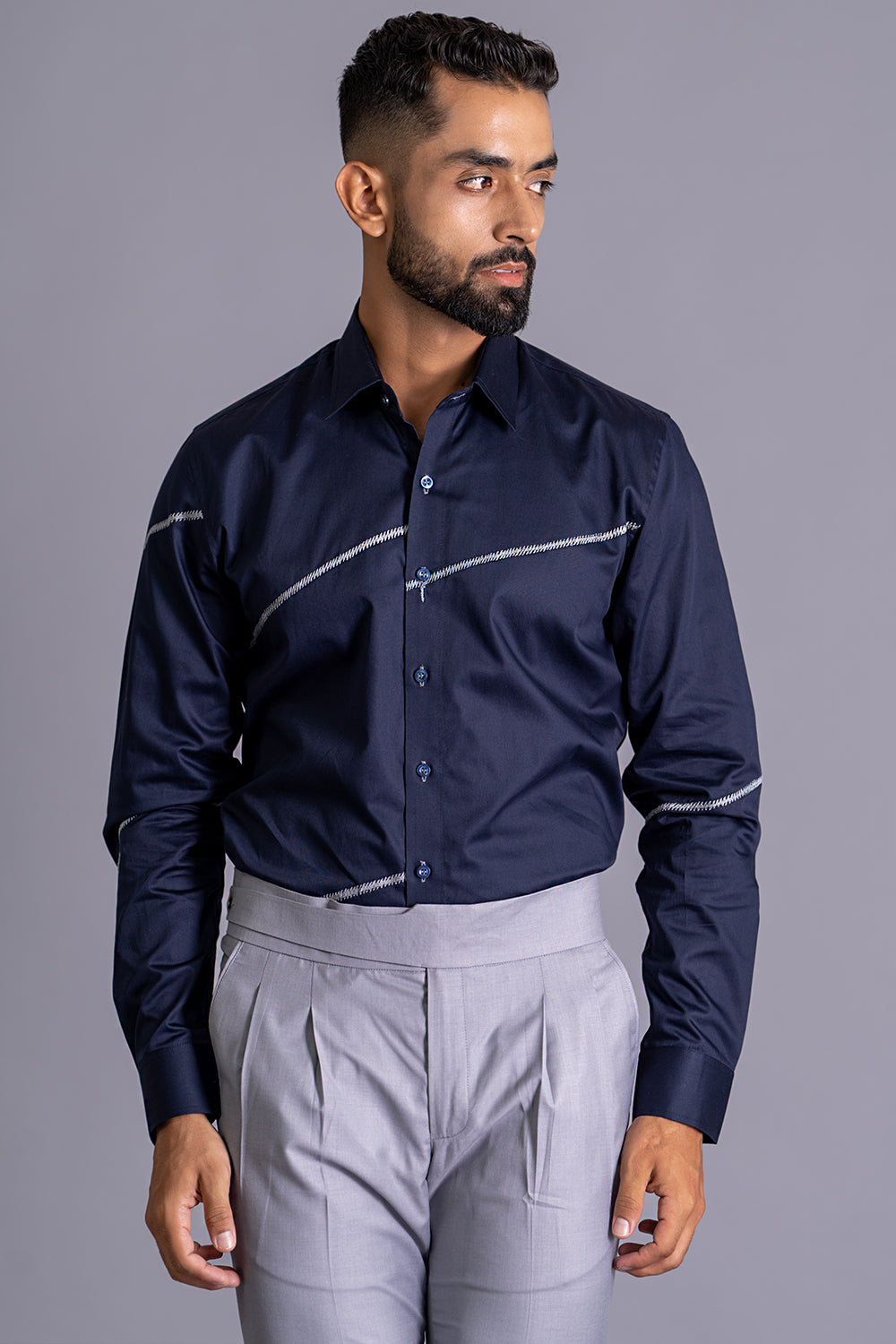 Abstract Stripes Threadwork Shirt