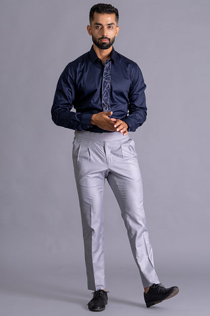 Trigonnal Front Panel Shirt With Dabka Work Detailing