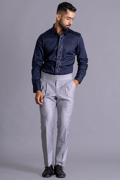 Trigonnal Front Panel Shirt With Dabka Work Detailing